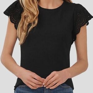 CeCe Black Eyelet Sleeve Blouse